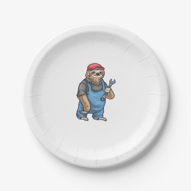 Sloth Mechanic Wrench Classic T-Shirt Paper Plate (Front)