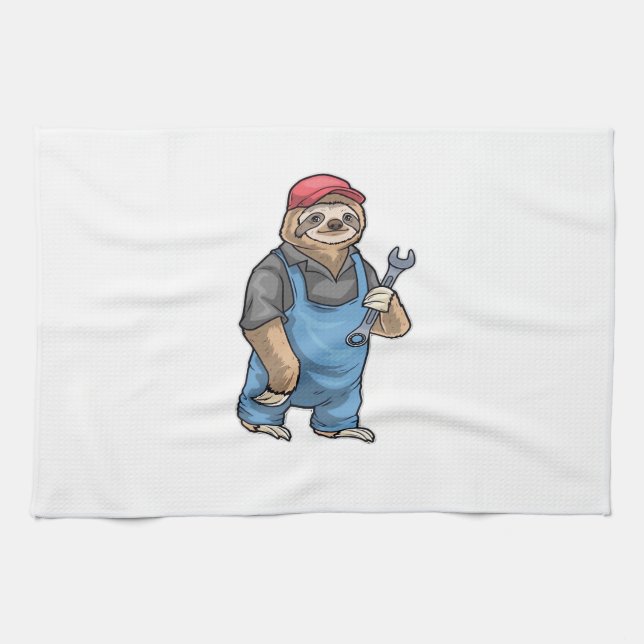 Sloth Mechanic Wrench Classic T-Shirt Tea Towel (Horizontal)