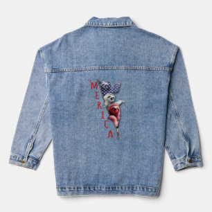 Sloth Merica Sloth In Zipper Graphic American Flag Denim Jacket