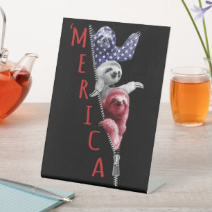 Sloth Merica Sloth In Zipper Graphic American Flag Pedestal Sign