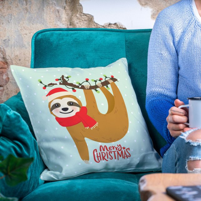 Sloth Merry Christmas Cute Festive Holiday Animal Cushion (Creator Uploaded)