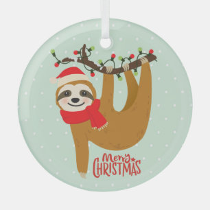 Sloth Merry Christmas Cute Festive Holiday Animal Glass Tree Decoration