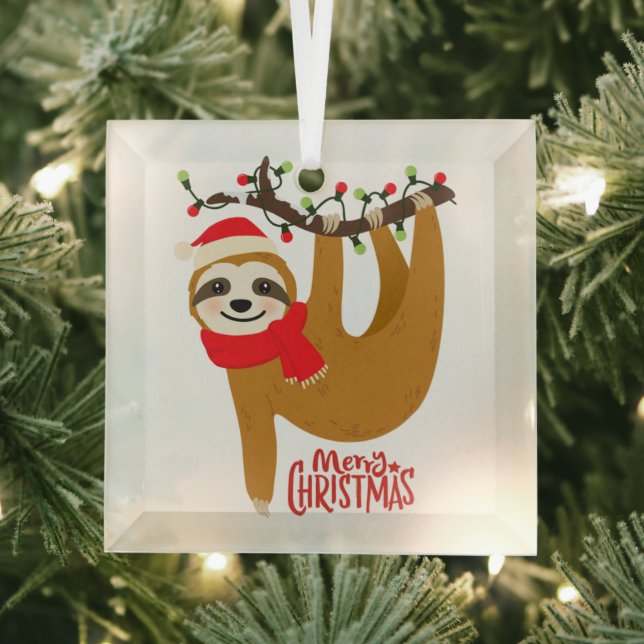 Sloth Merry Christmas Cute Festive Holiday Animal  Glass Tree Decoration (Insitu)