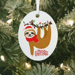 Sloth Merry Christmas Cute Festive Holiday Animal Metal Tree Decoration