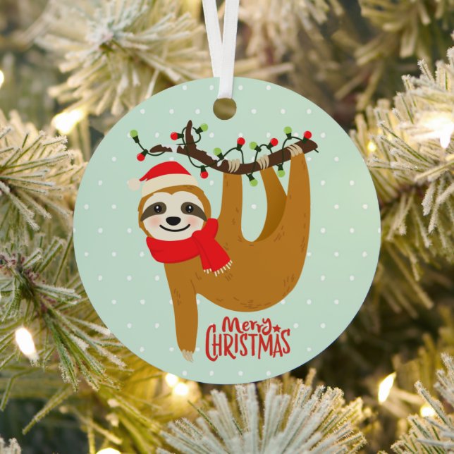 Sloth Merry Christmas Cute Festive Holiday Animal Metal Tree Decoration (Insitu)