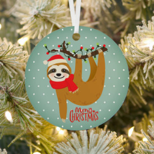 Sloth Merry Christmas Cute Festive Holiday Animal Metal Tree Decoration