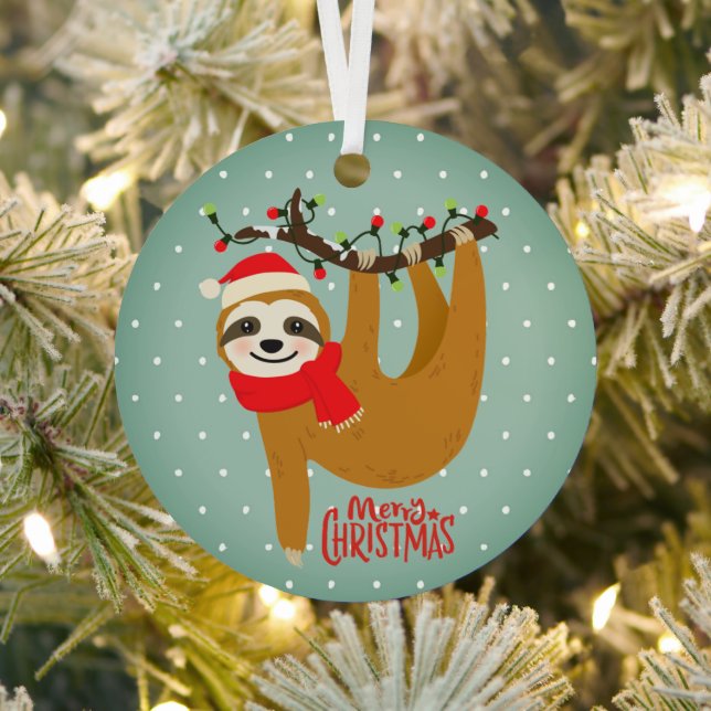 Sloth Merry Christmas Cute Festive Holiday Animal Metal Tree Decoration (Insitu)