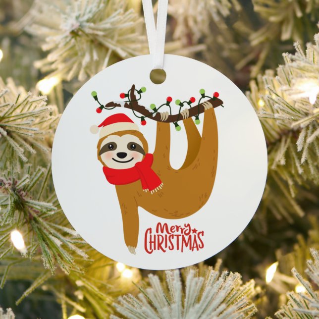 Sloth Merry Christmas Cute Festive Holiday Animal Metal Tree Decoration (Insitu)