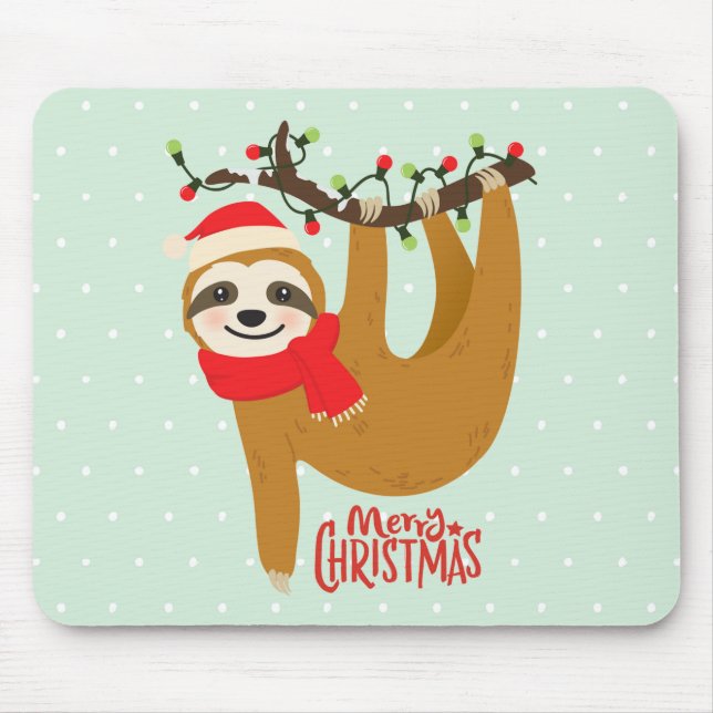 Sloth Merry Christmas Cute Festive Holiday Animal Mouse Mat (Front)