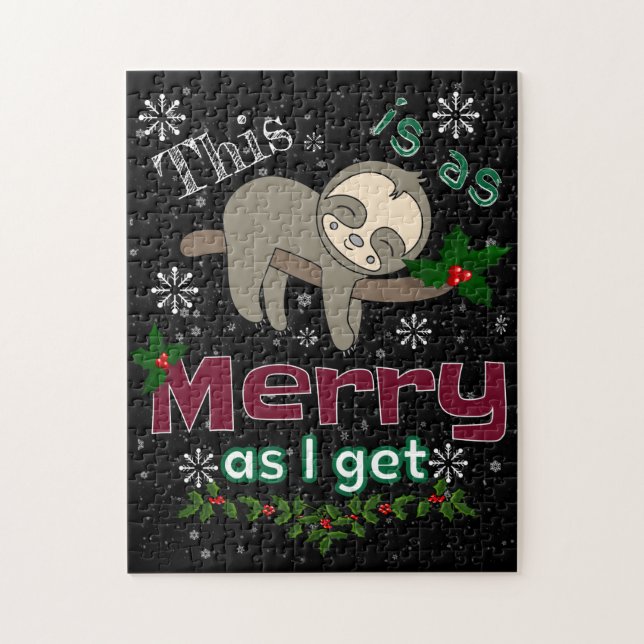 Sloth Merry Christmas Sarcastic Editable Bgd Colou Jigsaw Puzzle (Vertical)