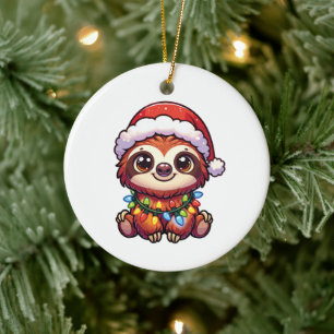 Sloth Merry Christmas Winter Animals Cute Sloths Ceramic Tree Decoration