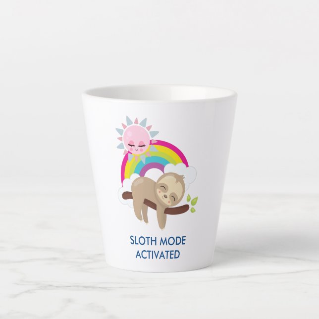 Sloth Mode Activated Funny Illustration Latte Mug (Front)