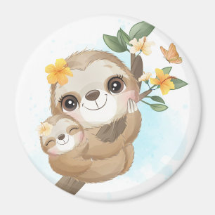 Sloth Mom with Baby Magnet