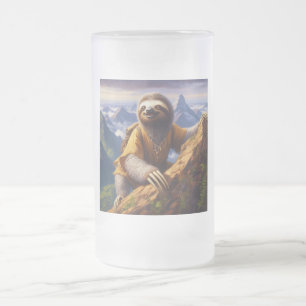 Sloth Mountain Climbing Frosted Glass Beer Mug