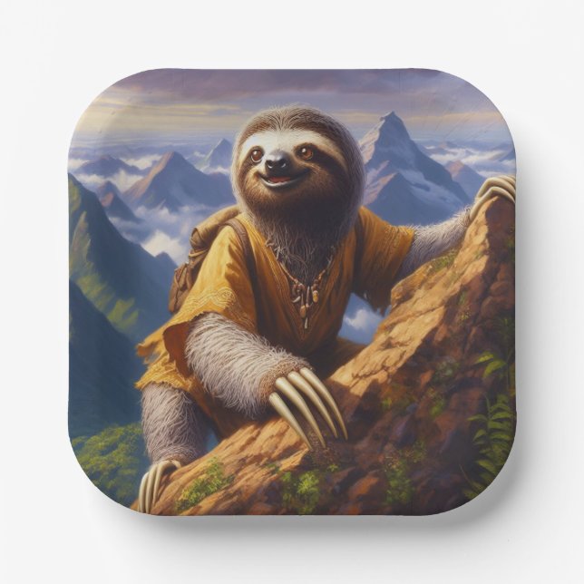 Sloth Mountain Climbing Paper Plate (Front)