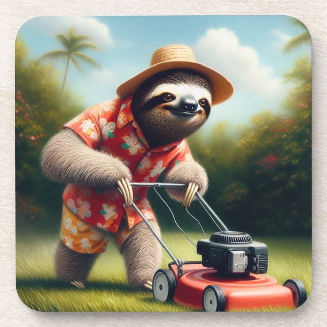 Sloth Mowing Lawn Coaster (Front)