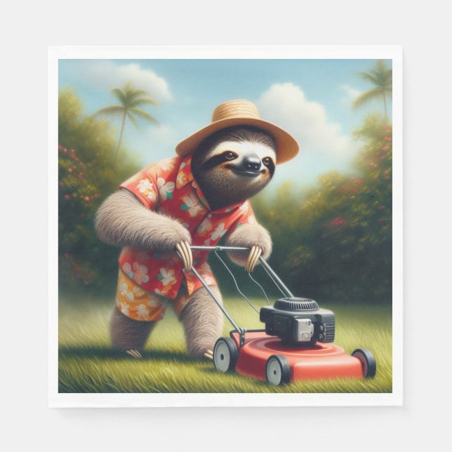 Sloth Mowing Lawn Napkin (Front)