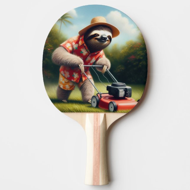 Sloth Mowing Lawn Ping Pong Paddle (Front)