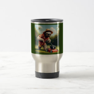 Sloth Mowing Lawn Travel Mug