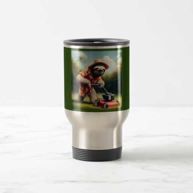 Sloth Mowing Lawn Travel Mug (Center)