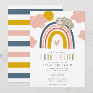 Sloth Mum & Baby with Happy Rainbow Baby Shower Invitation