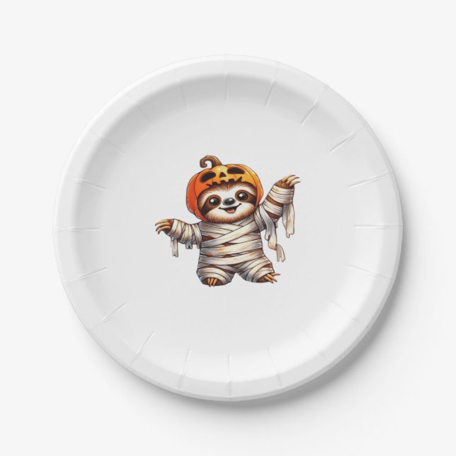 Sloth Mummy Halloween Classic T-Shirt Paper Plate (Front)