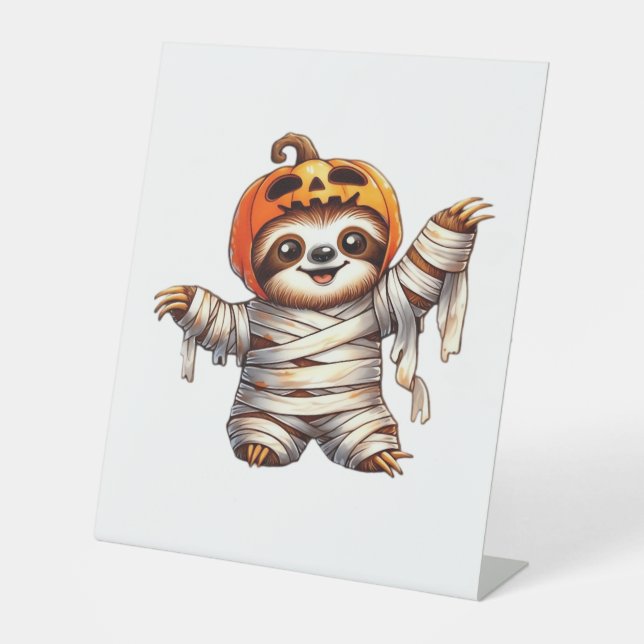 Sloth Mummy Halloween Classic T-Shirt Pedestal Sign (Front)