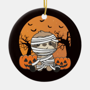 Sloth Mummy Pumpkin Sloths Happy Halloween Ceramic Tree Decoration