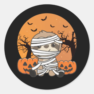 Sloth Mummy Pumpkin Sloths Happy Halloween Classic Round Sticker