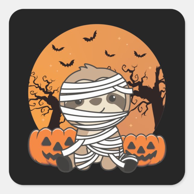 Sloth Mummy Pumpkin Sloths Happy Halloween Square  Square Sticker (Front)