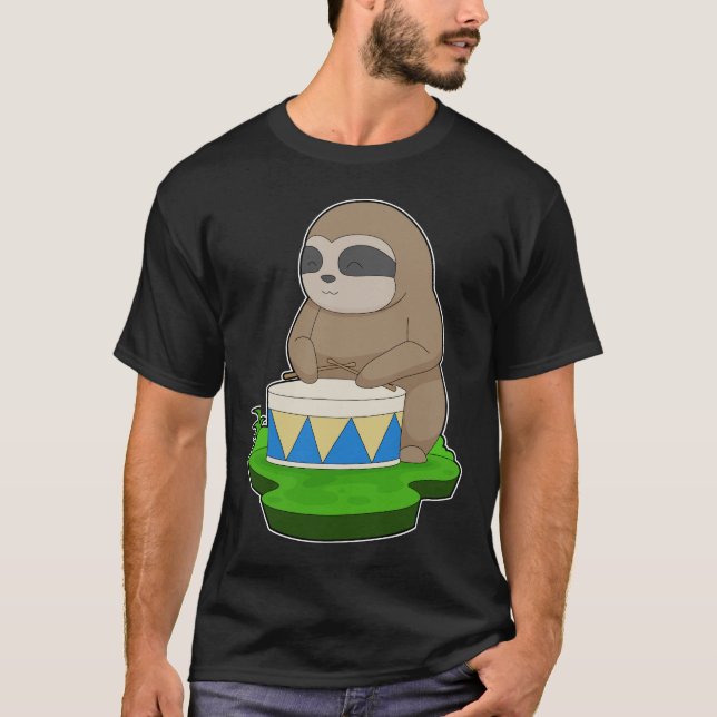 Sloth Musician Drum Music T-Shirt (Front)