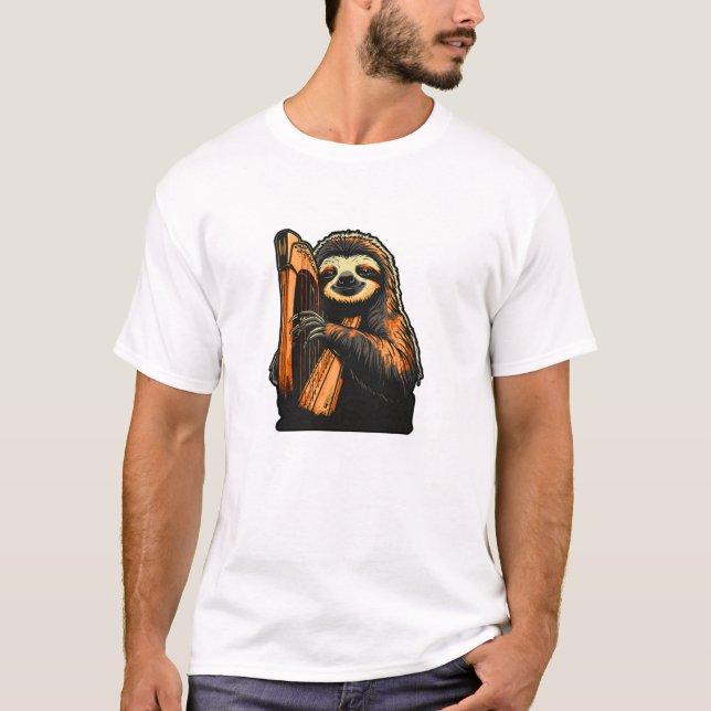 Sloth Musician T-Shirt – Chill Animal Noise Street (Front)