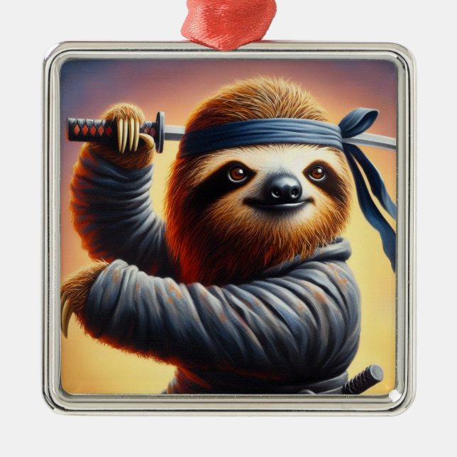 Sloth Ninja Metal Tree Decoration (Front)