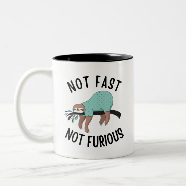 Sloth Not Fast Not Furious Two-Tone Coffee Mug (Left)