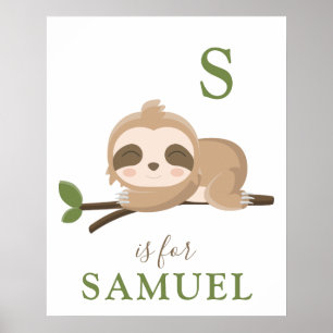 Sloth nursery art print   Baby name