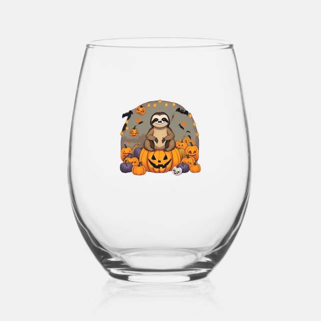 Sloth-o-ween Classic T-Shirt Stemless Wine Glass (Front)