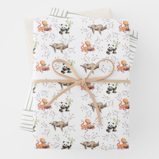 Sloth Octopus Panda Party Wrapping Paper Sheet