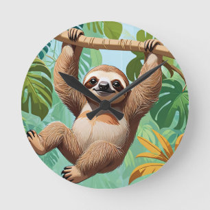 Sloth on a Tree Round Clock