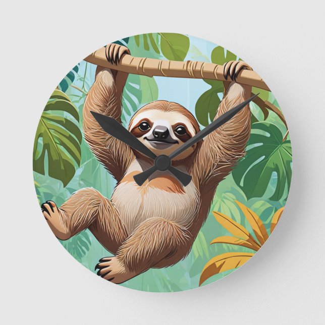 Sloth on a Tree  Round Clock (Front)