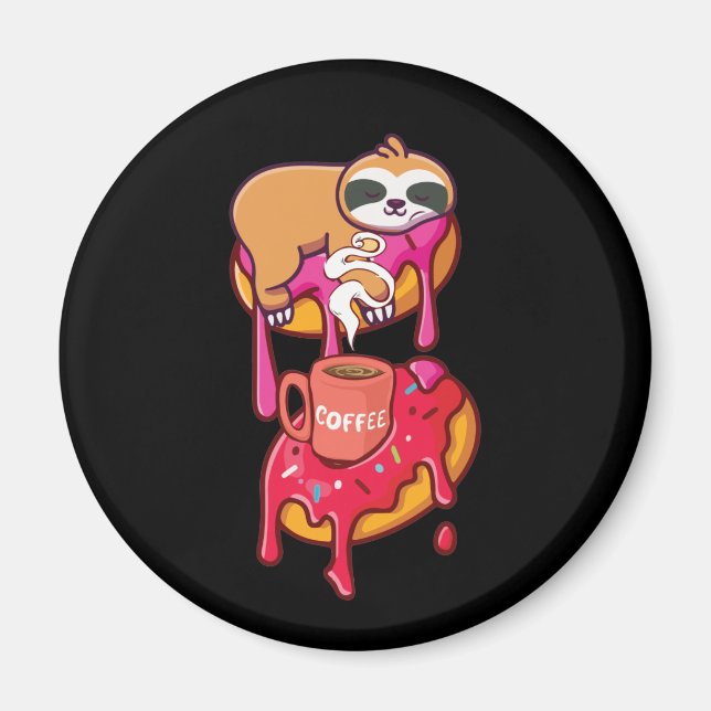 Sloth On Doughnut With Cup Of Steaming Coffee Game Magnet (Front)