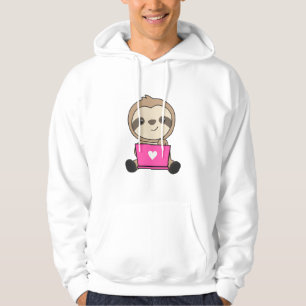 Sloth On Laptop Sweet Animals For Kids Funny Hoodie