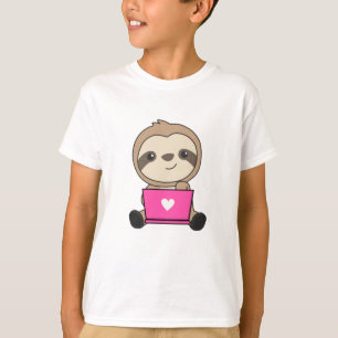 Sloth On Laptop Sweet Animals For Kids Funny T-Shirt