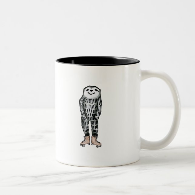 Sloth on Roller Skates Two-Tone Coffee Mug (Right)