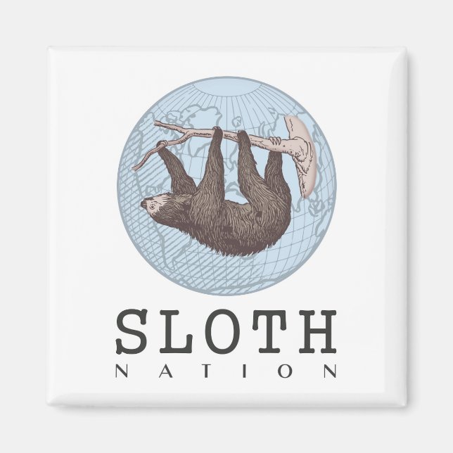 Sloth on Tree and Globe with Sloth Nation Text Magnet (Front)