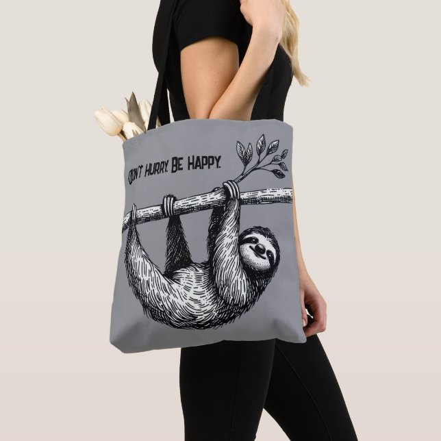 Sloth On Tree Branch With Quote Tote Bag (Close Up)