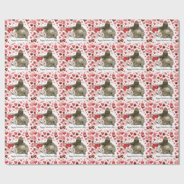 Sloth on Valentine's Day  Wrapping Paper (Flat)