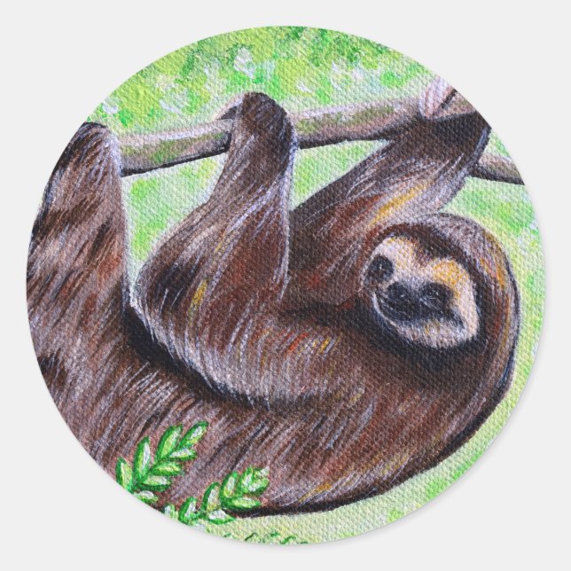 Sloth Painting Classic Round Sticker (Front)