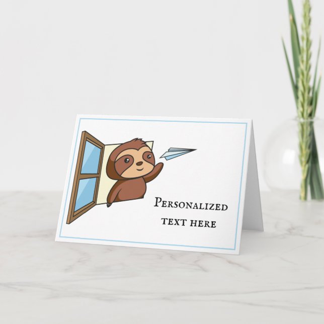 Sloth Paper Aeroplane Note Card (Front)