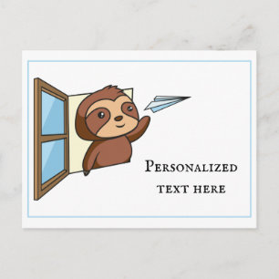 Sloth Paper Aeroplane Note Postcard