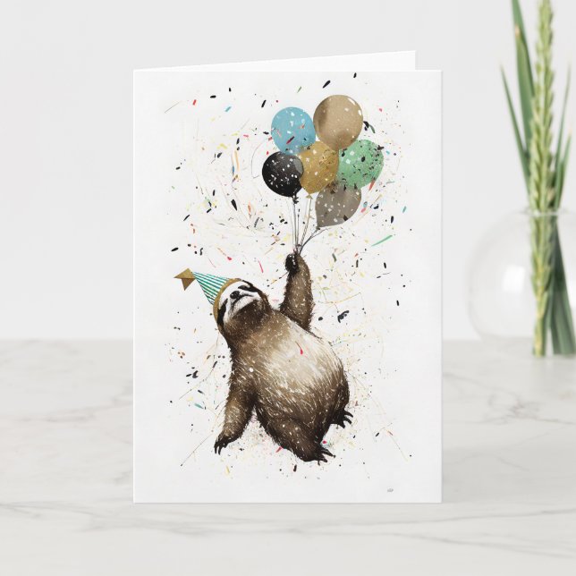 Sloth Party Celebration Greeting Card (Front)